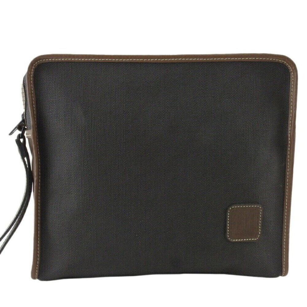 DUNHILL Clutch Bag Herin Bone Gray Gray PVC ~ Leather Authentic USED
